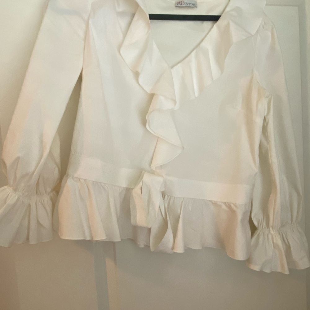 Valentino Red Elegant White Ruffled Blouse
